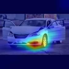 False negative Grad-CAM example, heatmap on wheel/headlight instead of damage