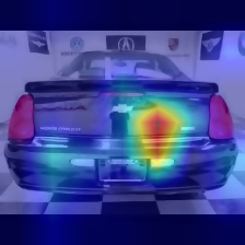 False positive Grad-CAM example, heatmap on reflective showroom trunk